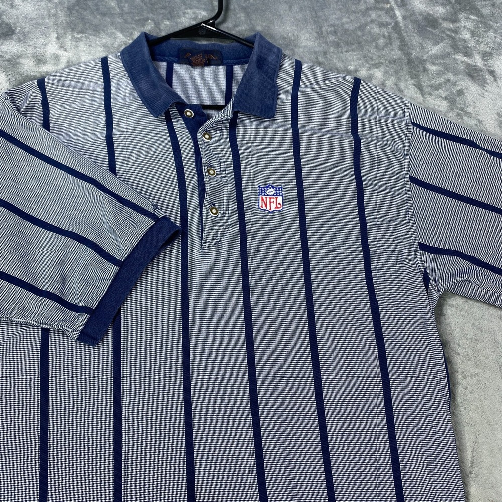 Vintage Antigua NFL Stripe Polo Shirt Mens XL Short Sleeve Micro Check 90s